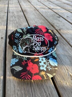 Bass Pro Shops Black Kids Floral Rope-Trim Cap with Multi-Color Print